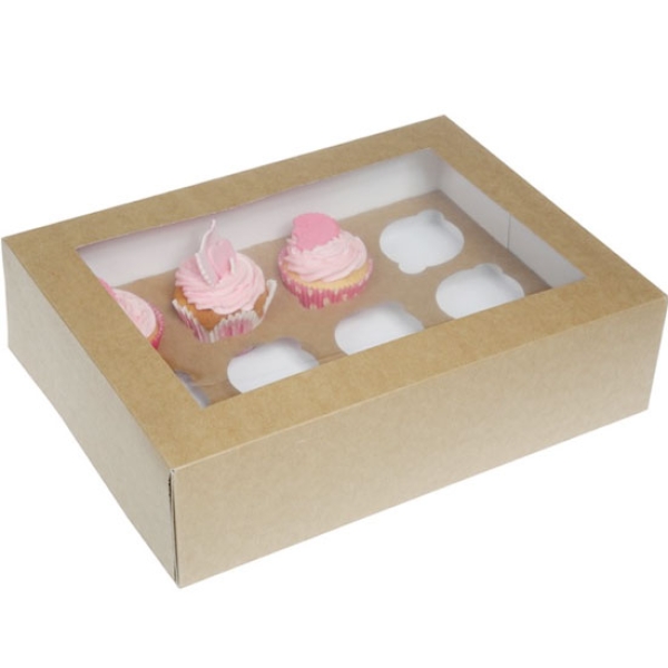 Cupcake Box für 12 Cupcakes, kraftpapier, braun, 2 Stück
