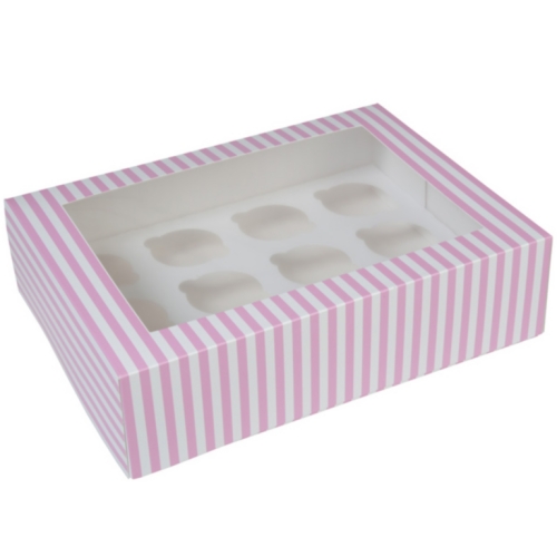 Cupcake Box für 12 Cupcakes, mit Fenster, Pink Zirkus, 2 Stück