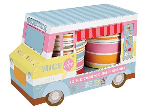Meri Meri Ice Cream Van - 12 Eisbecher mit 12 Löffeln Set