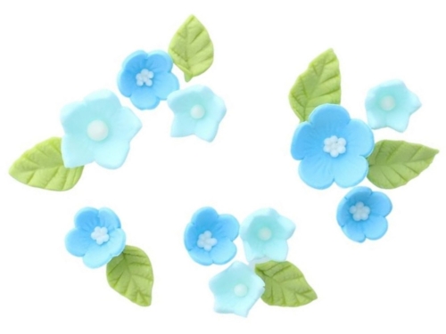 Zuckerdekor Blumen und Blätter Blau 16 Stück