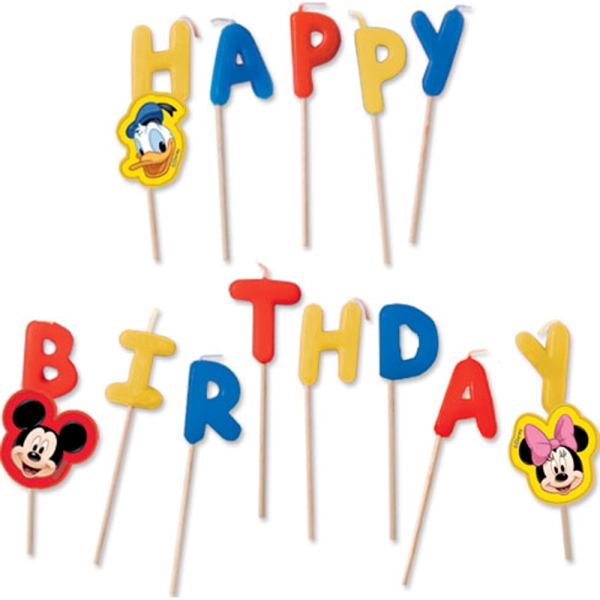 Geburtstagskerzen "Happy Birthday" Micky Maus, Minnie und Donald