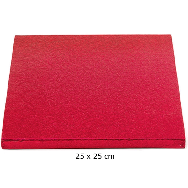 Cake Board, Rot, Quadrat, 25 cm, ~1,2 cm dick