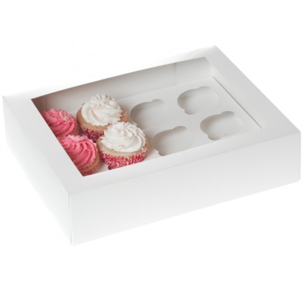 Cupcake Box für 12 Cupcakes, weiß mit Fenster