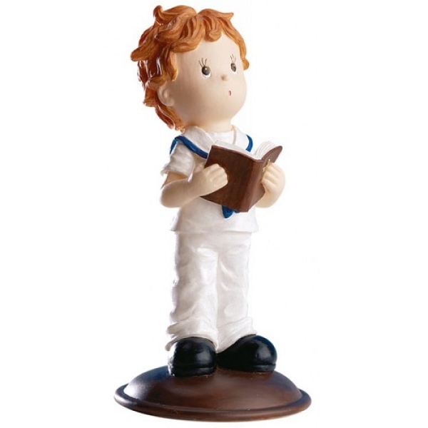 Tortenfigur Kommunion Junge mit Bibel, 12 cm
