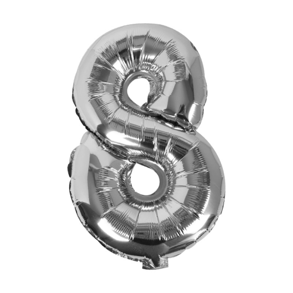 Folienballon "Zahl 8", Silber, 40 cm