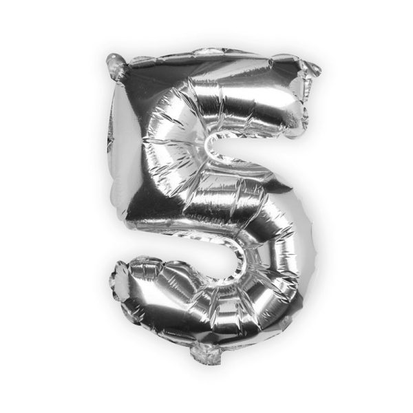 Folienballon "Zahl 5", Silber, 40 cm