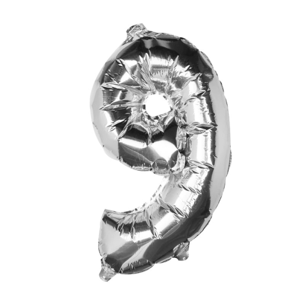 Folienballon "Zahl 9", Silber, 40 cm