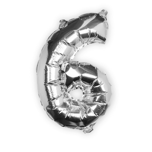 Folienballon "Zahl 6", Silber, 40 cm