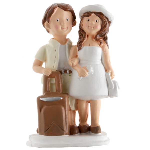 Hochzeitsfigur "Brautpaar mit Koffer", 6 x 10 cm