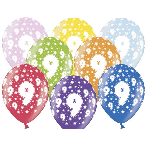 Luftballons Zahl '9', 6 Stück, 30 cm