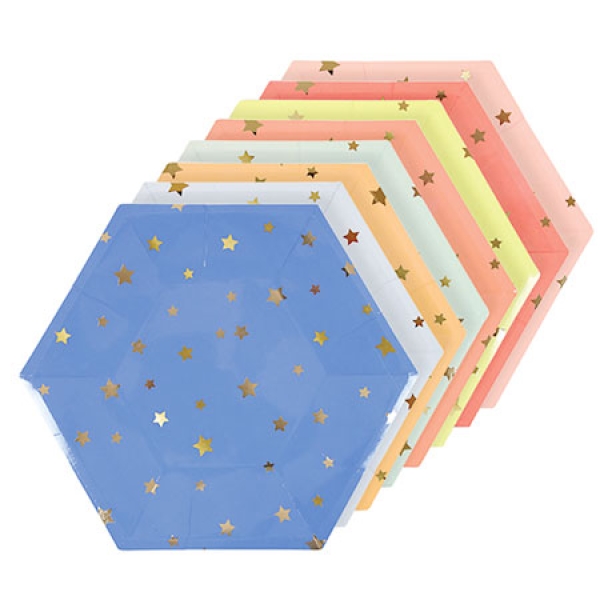 Meri Meri Partyteller "Neon-Hexagon", 8 Stück, 23 cm