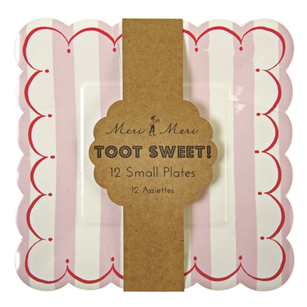 Meri Meri Partyteller "Toot Sweet", Rosa Streifen, 12 Stück