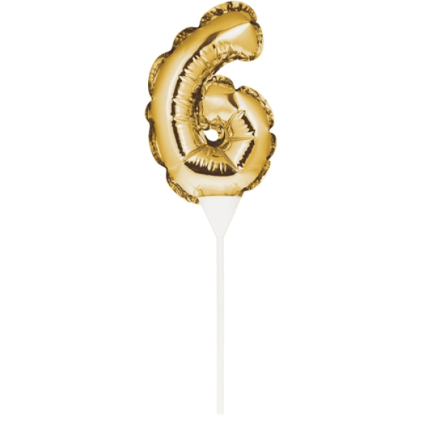 Mini-Ballon "Zahl 6", Gold, 13 cm | MEINCUPCAKE Shop