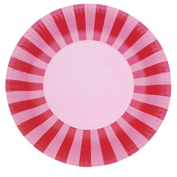 Paper Eskimo Teller pink gestreift 23 cm, 12 Stk.