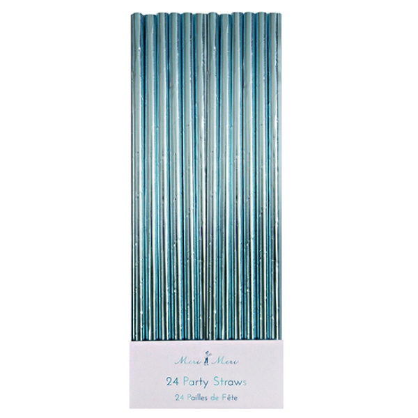 Meri Meri Papierstrohhalme Babyblau, 24 Stück, 20 cm