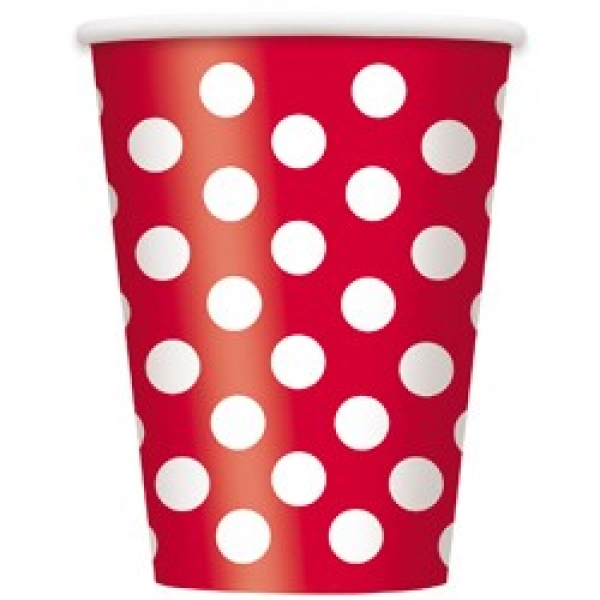 6 Party-Becher aus Papier, rot/weiß Punkte | MEINCUPCAKE Shop