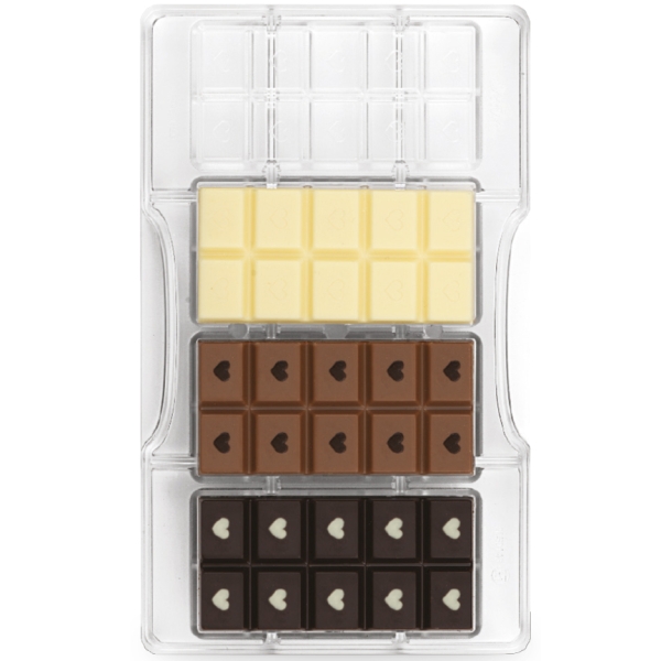 Schokoladenform Polycarbonat Tafel mit Herzen 8,5 x 4,2 cm