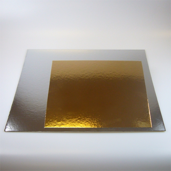 Tortenscheibe, 25 cm, Quadrat, Gold/Silber (beidseitig), 3 Stck, 3~4 mm dick, Tortenunterlage