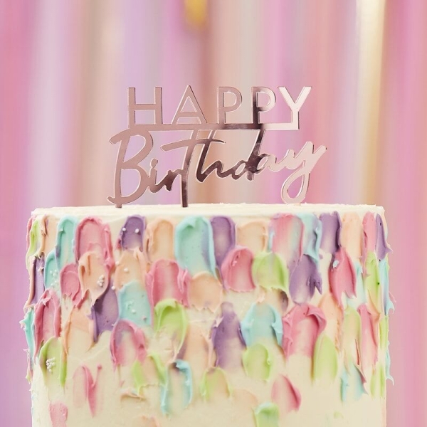 Tortentopper Rosegold "Happy Birthday"