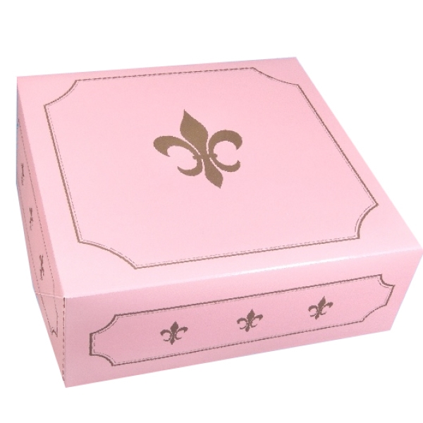 Tortenkarton 32 x 32 x 12 cm rosa gold Lilien-Muster