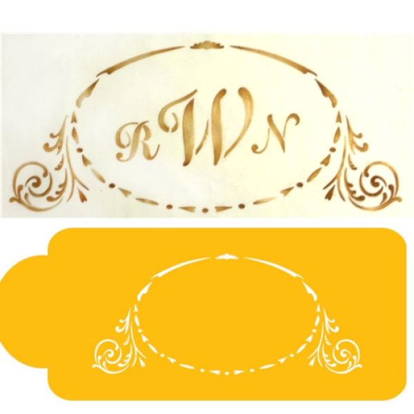Schablone  'Monogram Oval Crest' Royal Icing & Airbrush, 9 x 20 cm