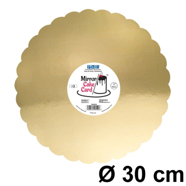 Tortenscheiben 30 cm, Gold, gewellter Rand, 3 Stück