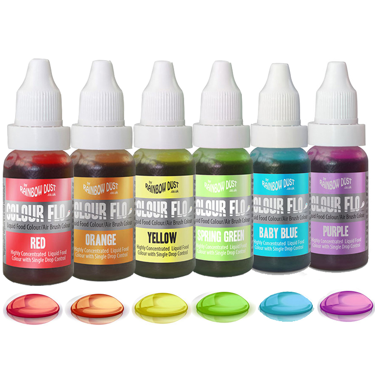 Rainbow Dust Airbrush Lebensmittelfarbe Set 'Regenbogen', Rot, Orange,  Gelb, Grün, Blau, Lila | MEINCUPCAKE Shop