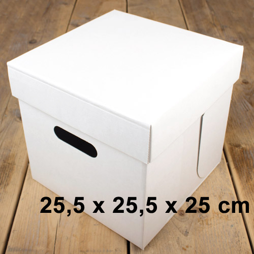 Tortenkarton mit Deckel, 25,5 x 25,5 x 25 cm, weiß | MEINCUPCAKE Shop