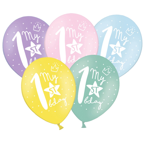 Luftballons "1. Geburtstag", 6 Stück, Pastell | MEINCUPCAKE Shop