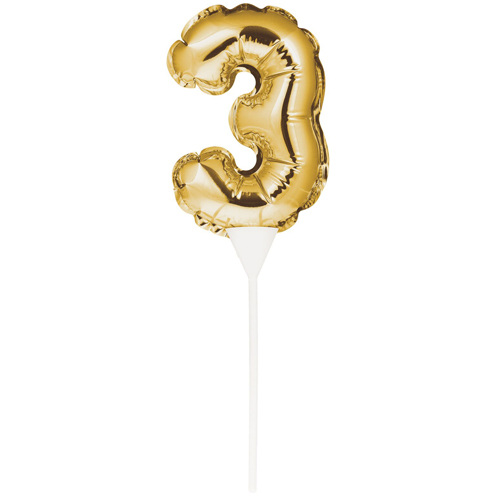 Mini-Ballon "Zahl 3", Gold, 13 cm | MEINCUPCAKE Shop
