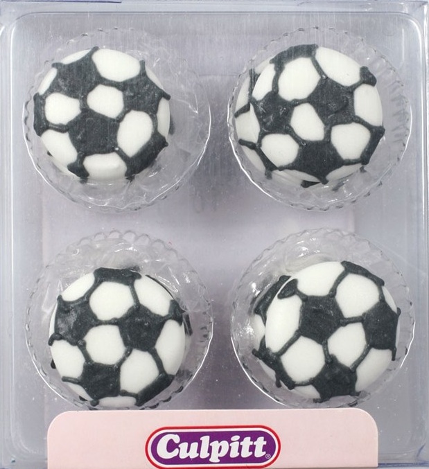 Zuckerdekor "Fußball", 10 Stück, Schwarz-Weiß, handgespritzt, Azo-frei, 2,5  cm, Culpitt | MEINCUPCAKE Shop