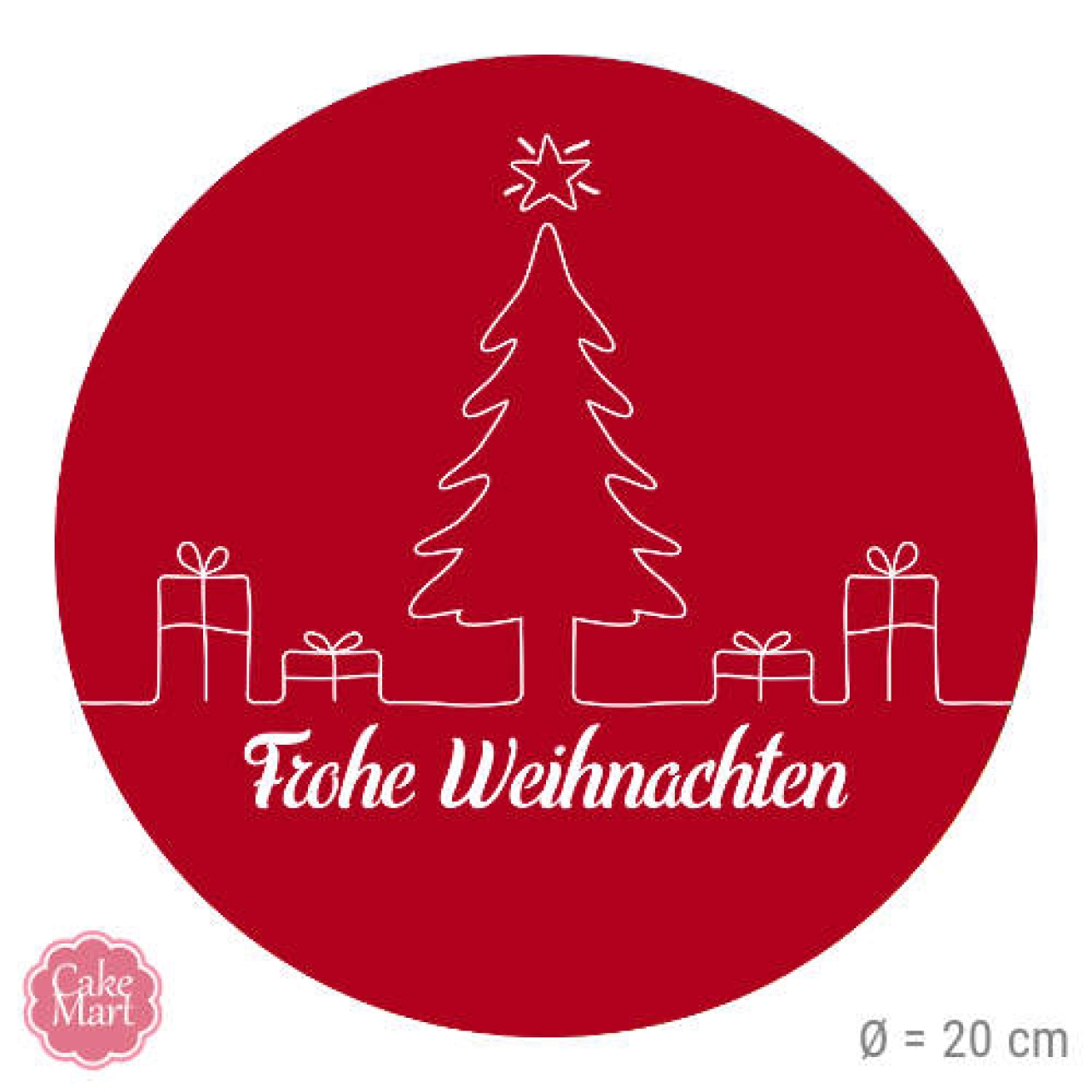 Tortenaufleger "Frohe Weihnachten Rot", aus Esspapier, Rot & Weiß, rund, 20  cm, CAKEMART | MEINCUPCAKE Shop